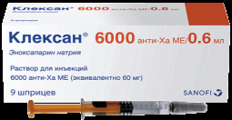 Клексан р-р д/ин. 6тыс.анти-Ха МЕ/0,6мл 0,6мл №9