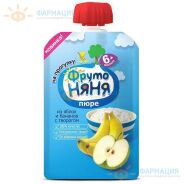 Фрутоняня пюре из яблок банан-творог 90г 6+мес